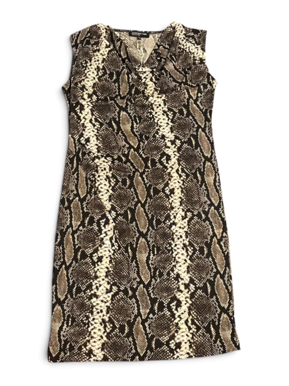 Jones New York Sleeveless Snake Print Mini Dress, Size S, Black/Beige